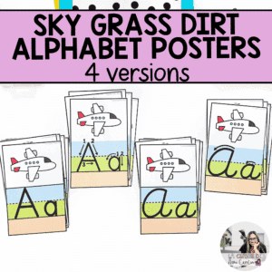 Alphabet posters with sky grass dirt placement