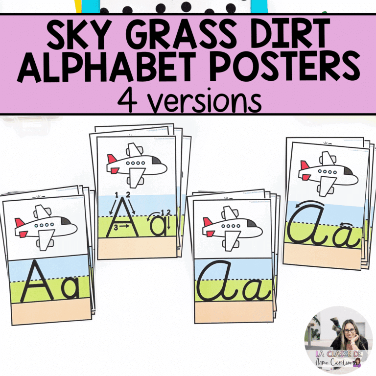 Alphabet posters with sky grass dirt placement