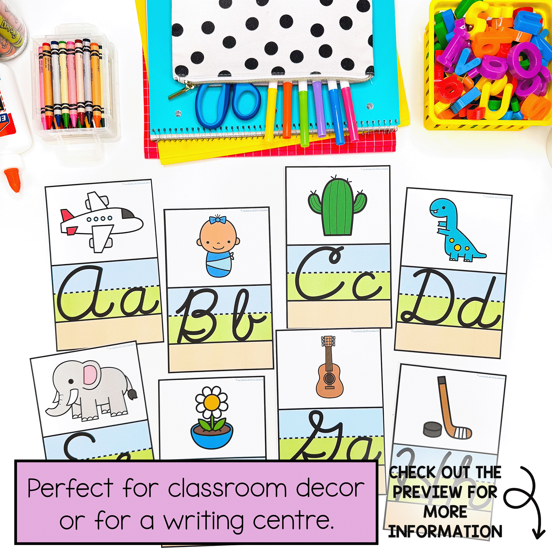 alphabet posters are perfect for classroom decor or a writing centre